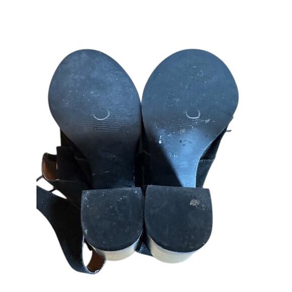 Saks Fifth Ave Black Leather Caged Lace up Block Chunky Heel Pumps Women Sz 7.5 - Picture 8 of 11